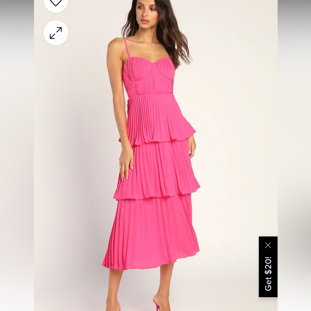 Lulus Cascading Crush Hot Pink Tiered Bustier Midi Dress